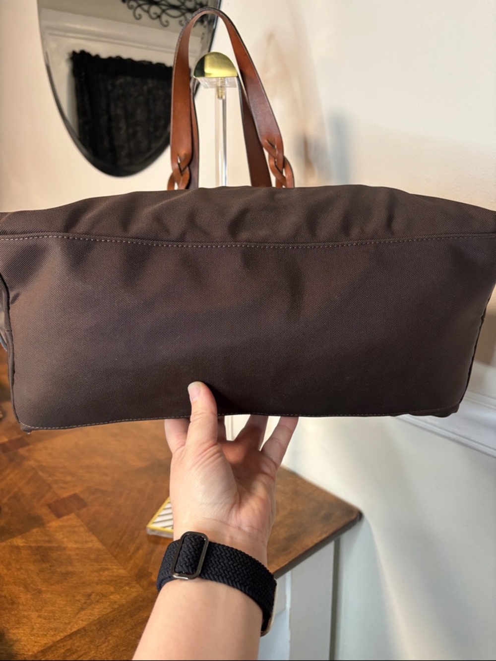 🔥LOW START Dooney & Bourke brown nylon domed satchel w/ braided leather handles - Picture 15 of 16